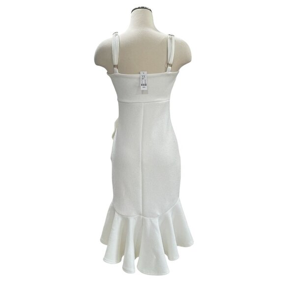 Lena White Textured Ruffle Hem Midi Dress Adjustable Straps S Party Cocktail - Picture 7 of 14